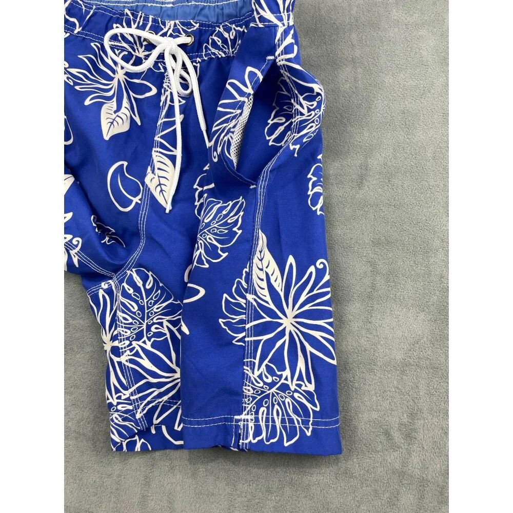VTG Steve & Barrys Swim Trunks Mens L Blue Hawaiian Print